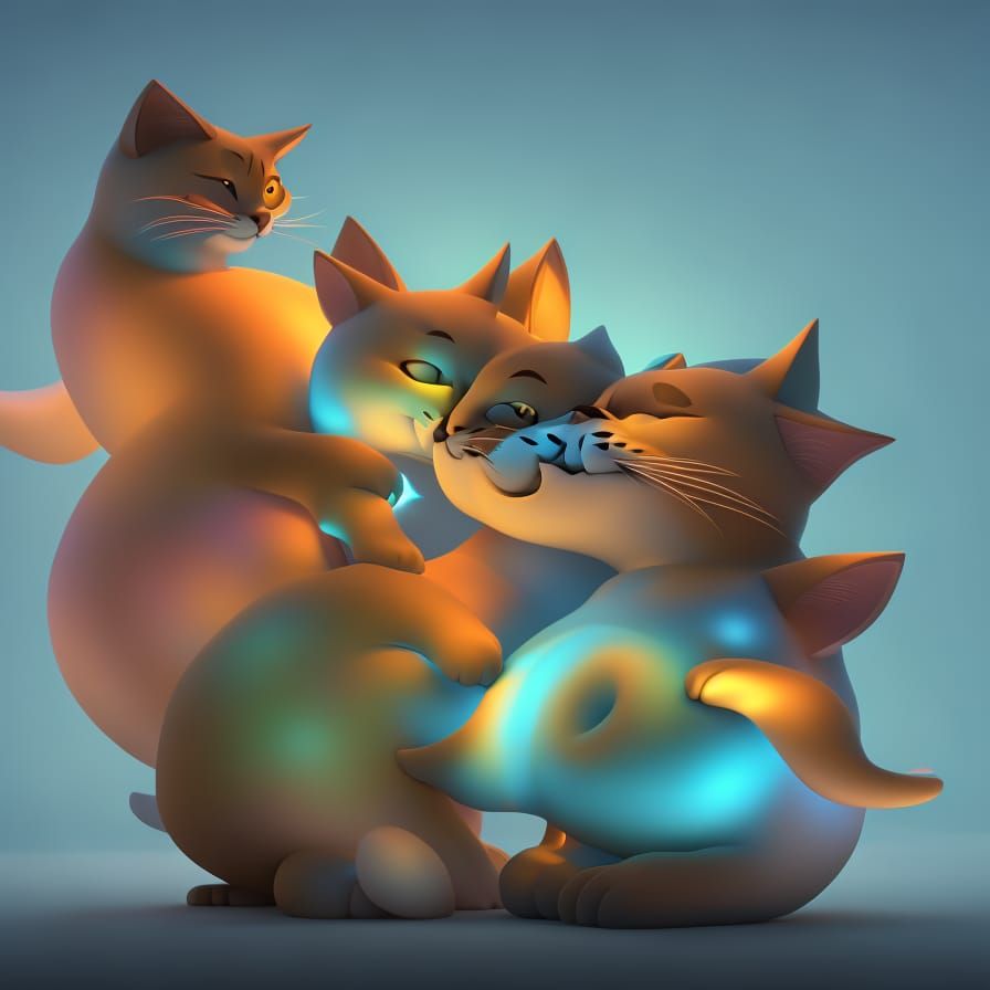 Cats in a Hot Embrace: 3D Digital Art