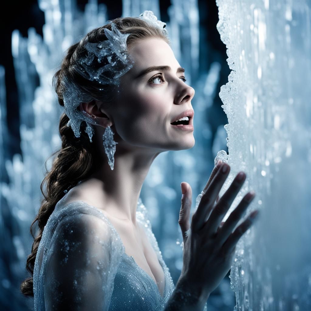 Ice Maiden Frozen in Transparent Wall