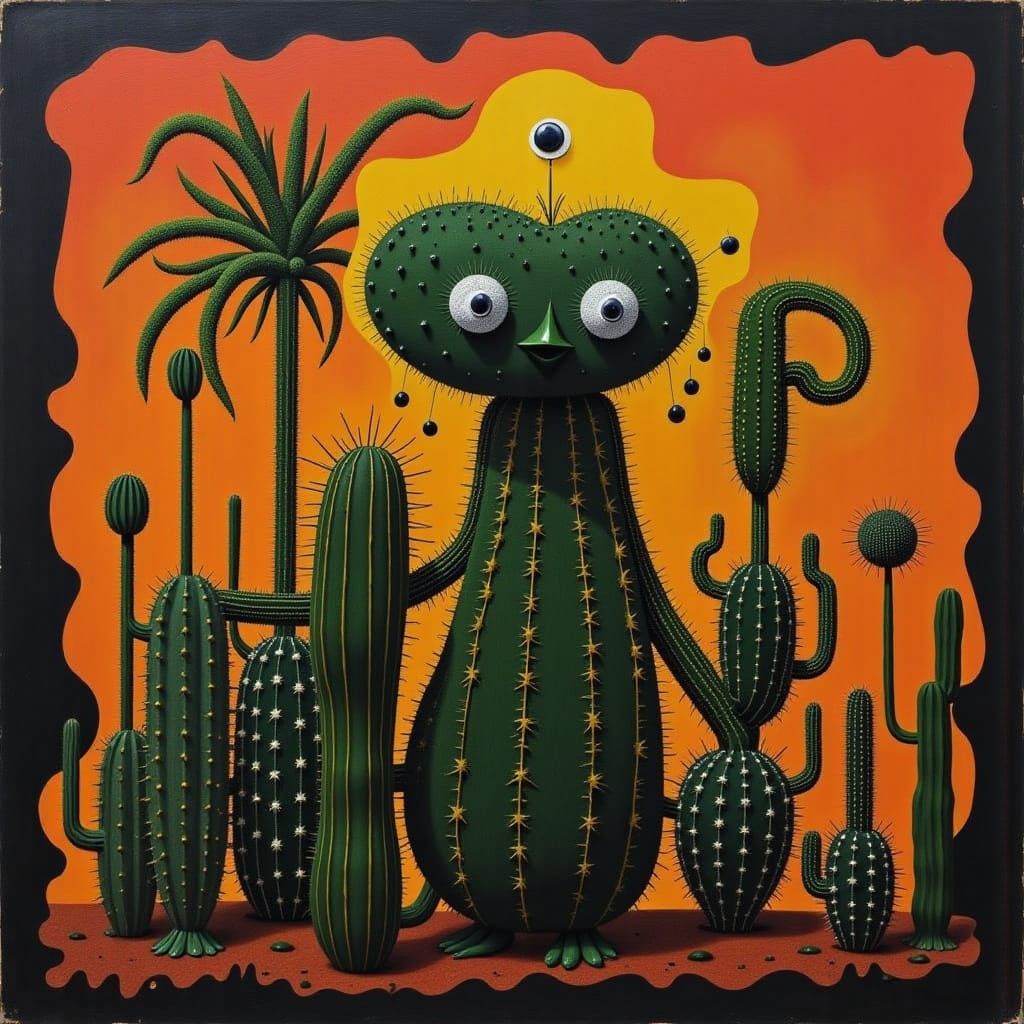 Golden Cactus Person in Surreal Style