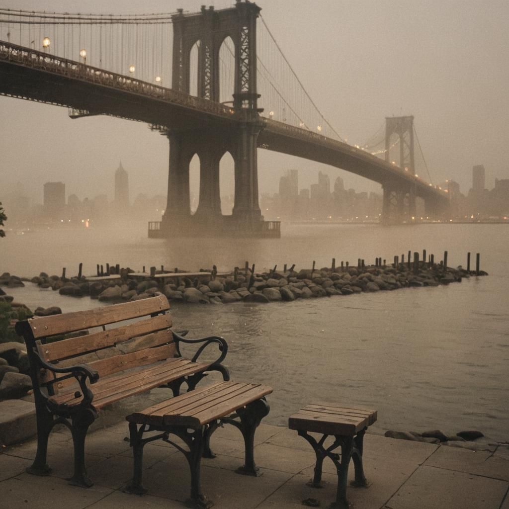 Brooklyn Bridge at Dusk in Renaissance Style