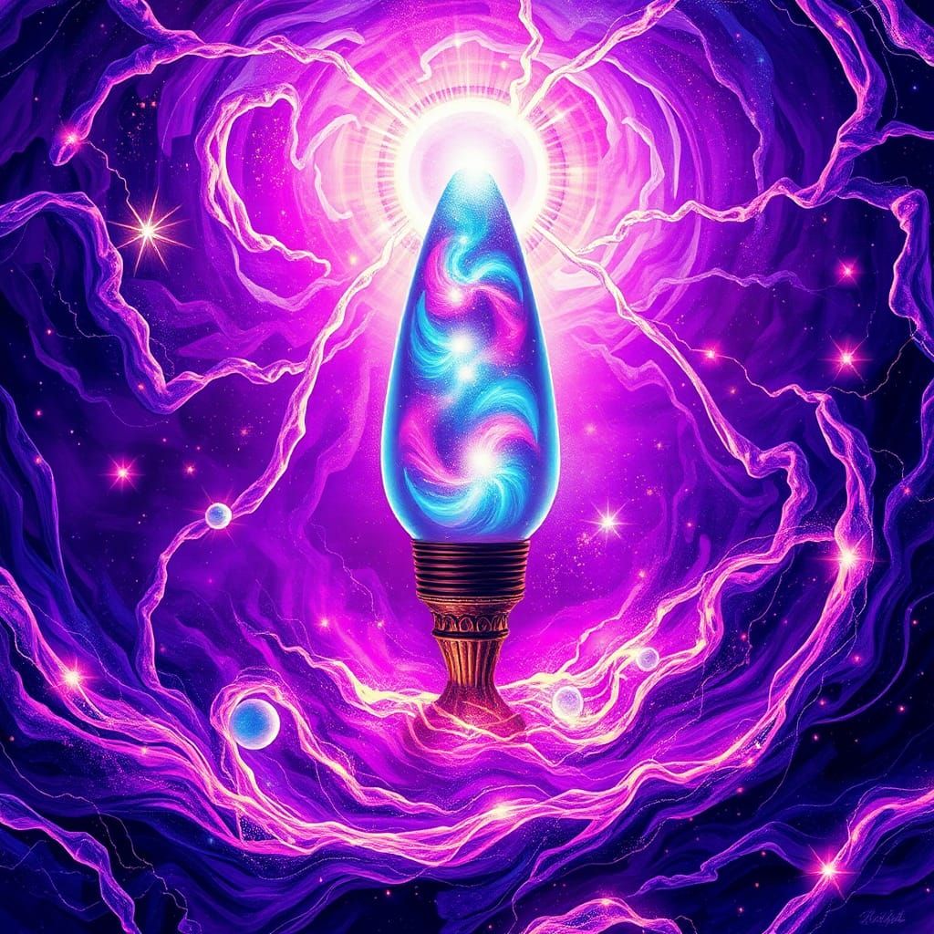 Iridescent Lamp with Astral Aura in Holographic Illustration