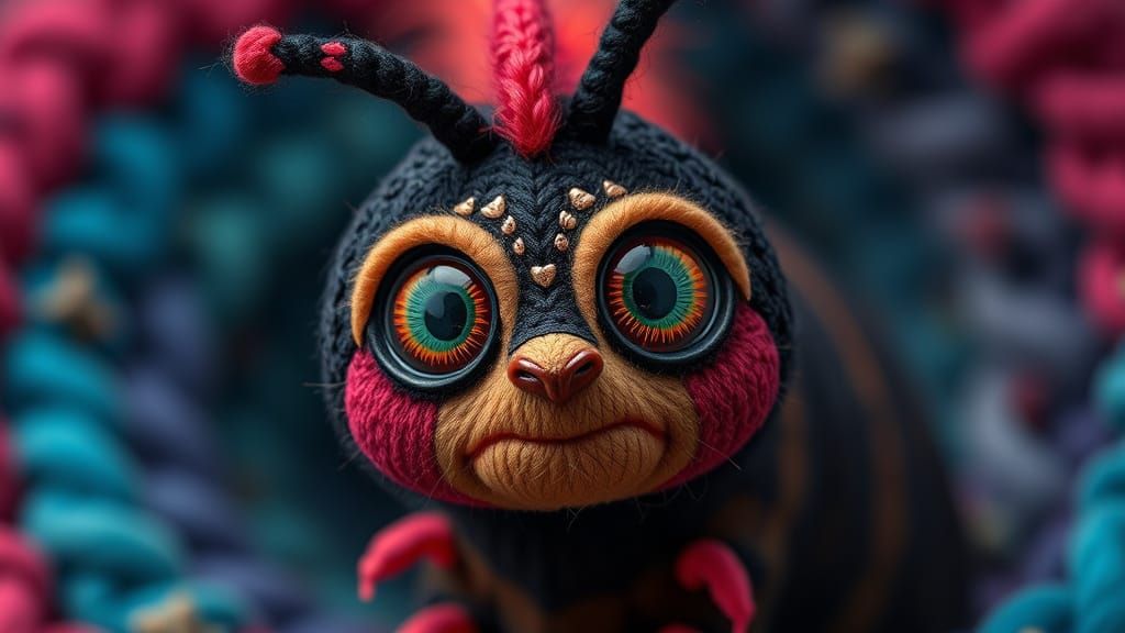 Excited Caterpillar in Gothic-Punk Style Fairytale Scene