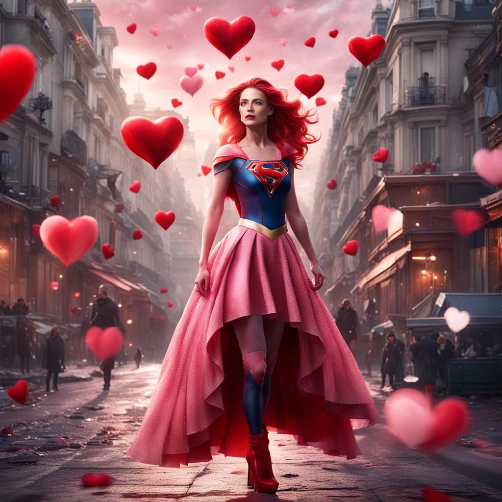 Supergirl in Paris on Valentine's Day: Fantasy Art