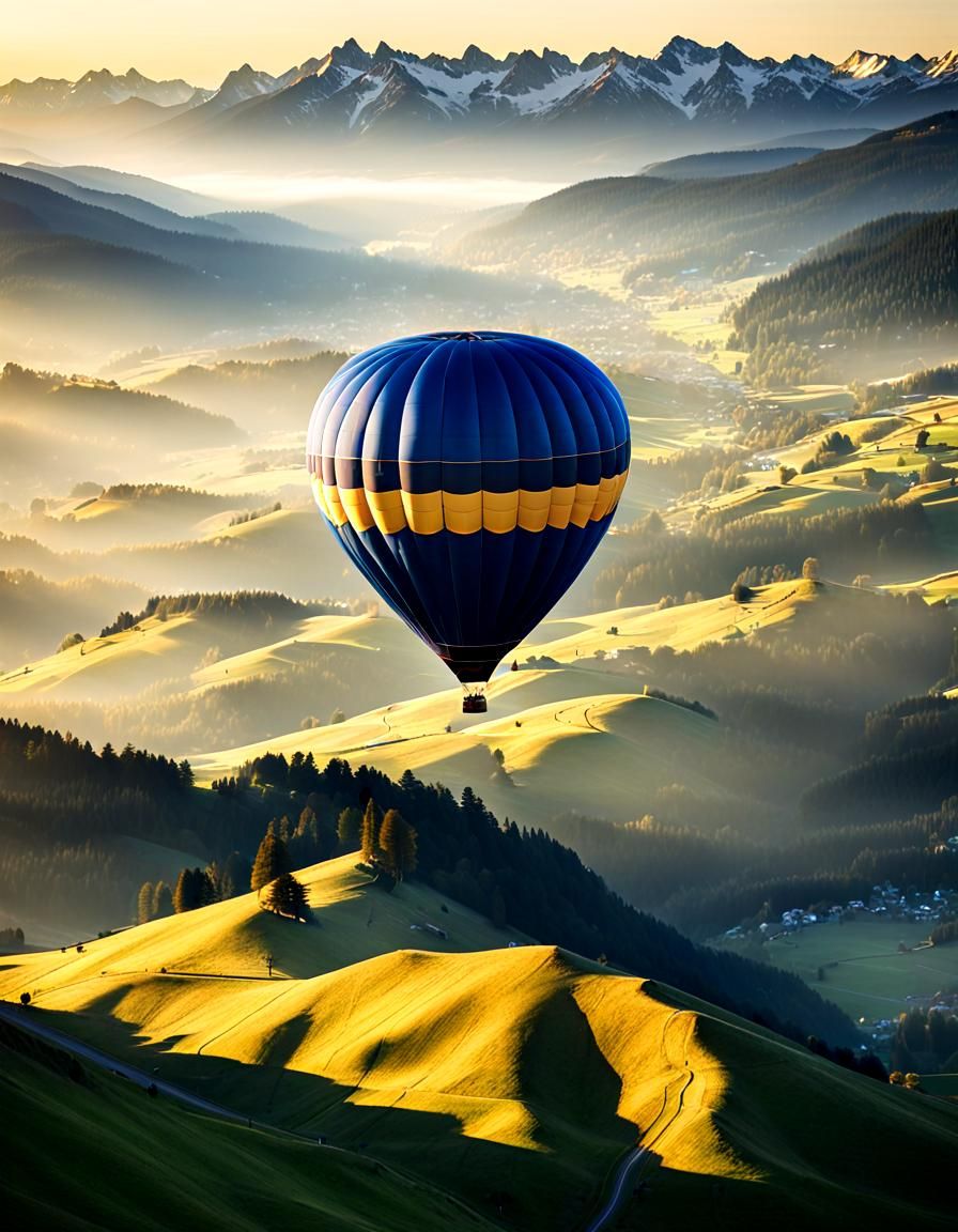 Hot Air Balloon Flight Over Swiss Alps at Dawn