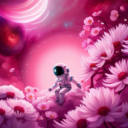 Pink Astronauts in Cherry Blossom Space Dream