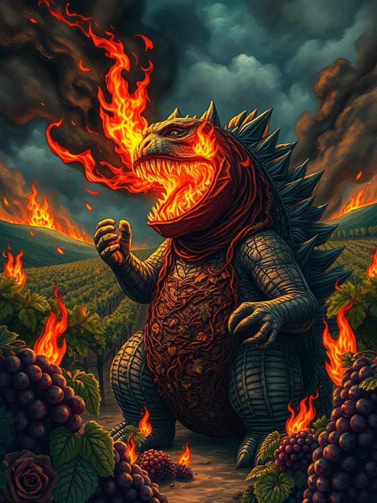 Godzilla Laughs Maniacally, Vines and Flames