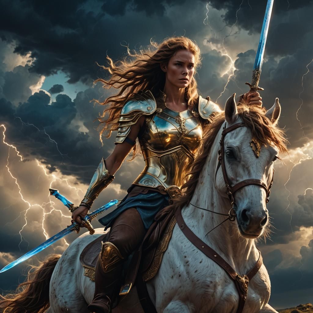 Centaur with Gold Sword in Dramatic Sky