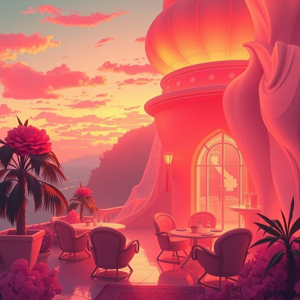 Ethereal Rosa in Art Nouveau Futuristic Style