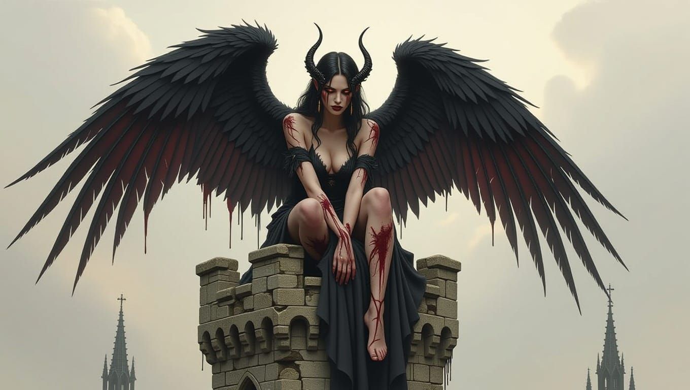 Fallen Angel in Dark Fantasy Gothic Style