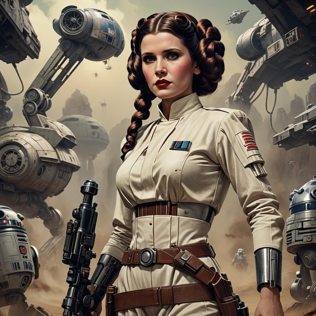 Cyborg Leia as 1940s Pinup Model