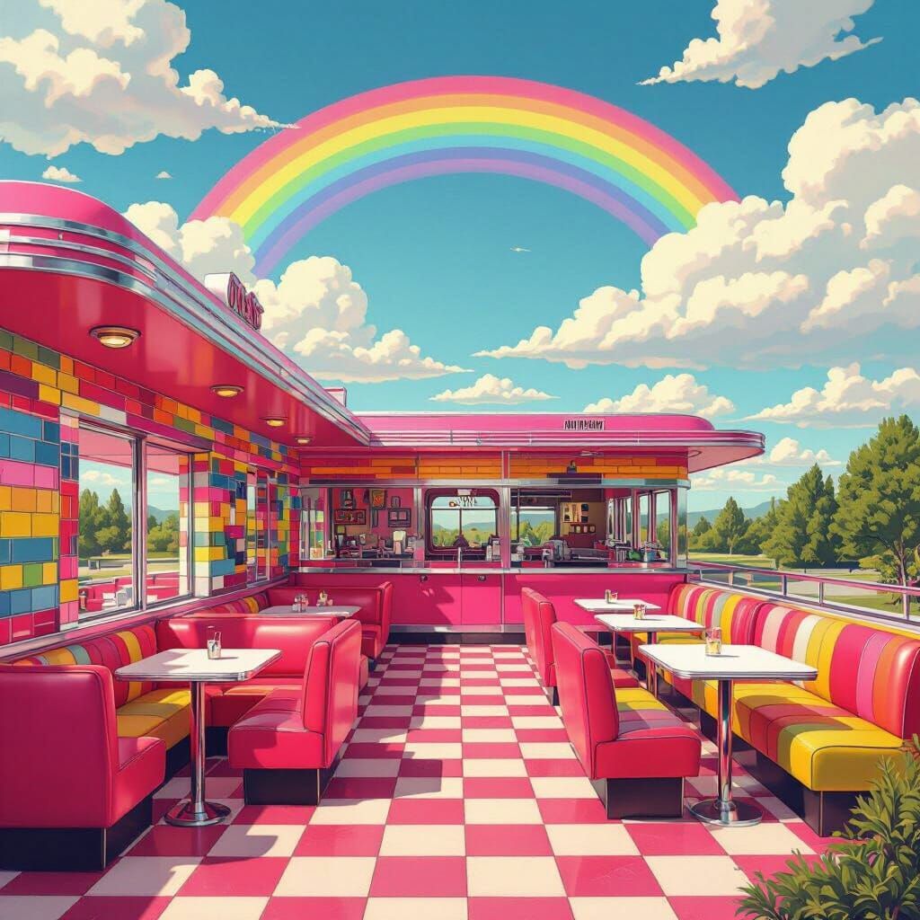 Retro Hot Pink Diner with Rainbow Details