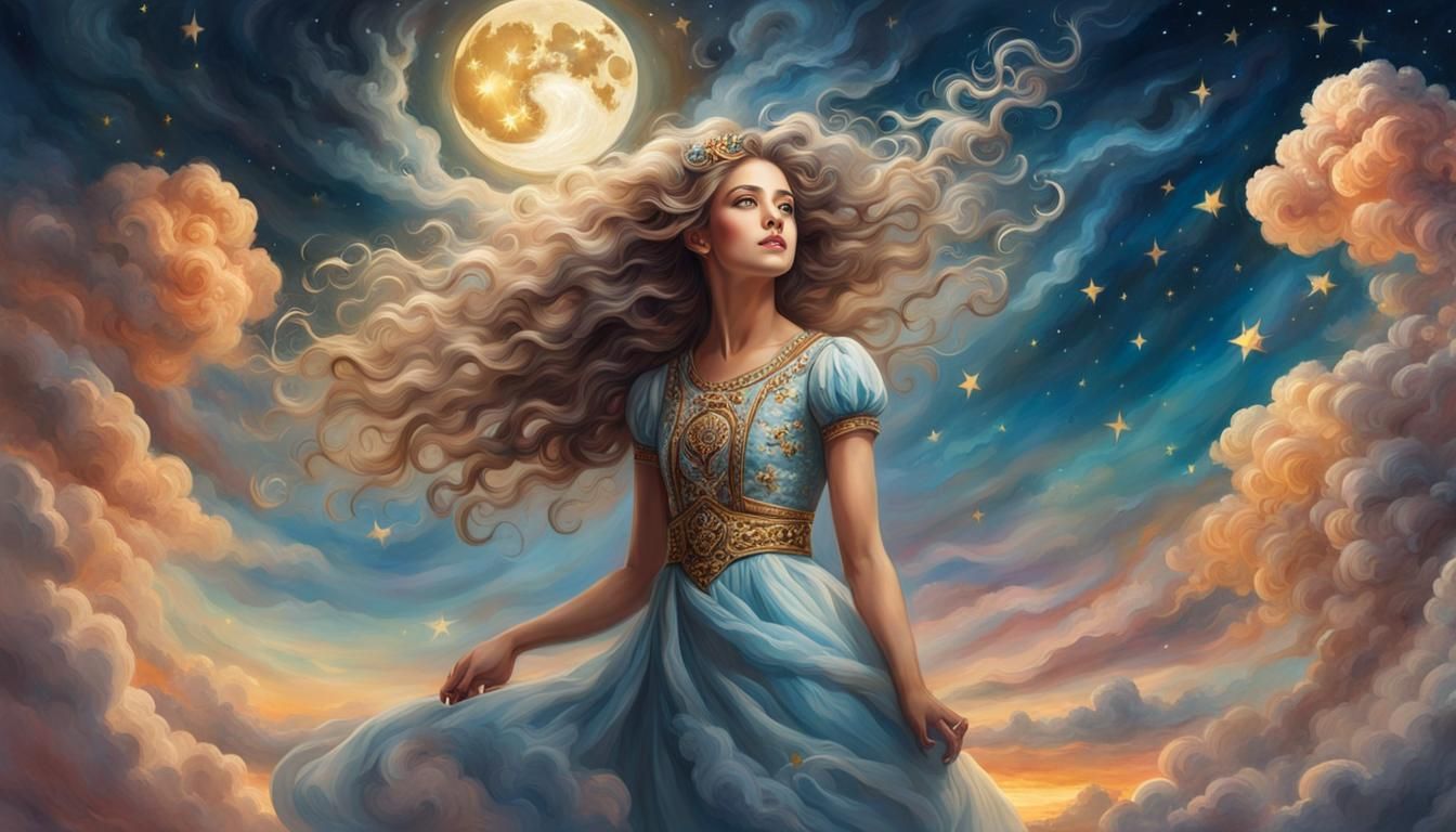 Dancing Cloud Girl Reaching for the Moon