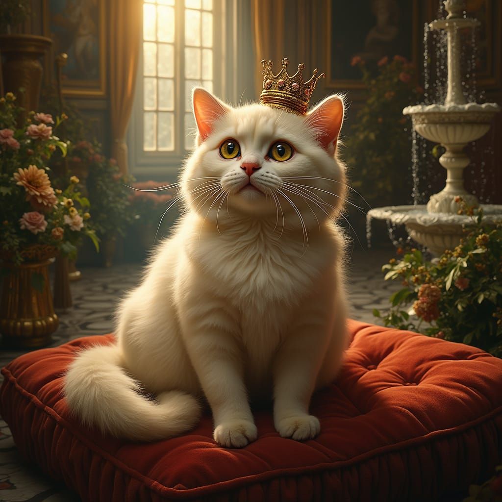 Regal Cat in Sunlit Palace: Baroque Art