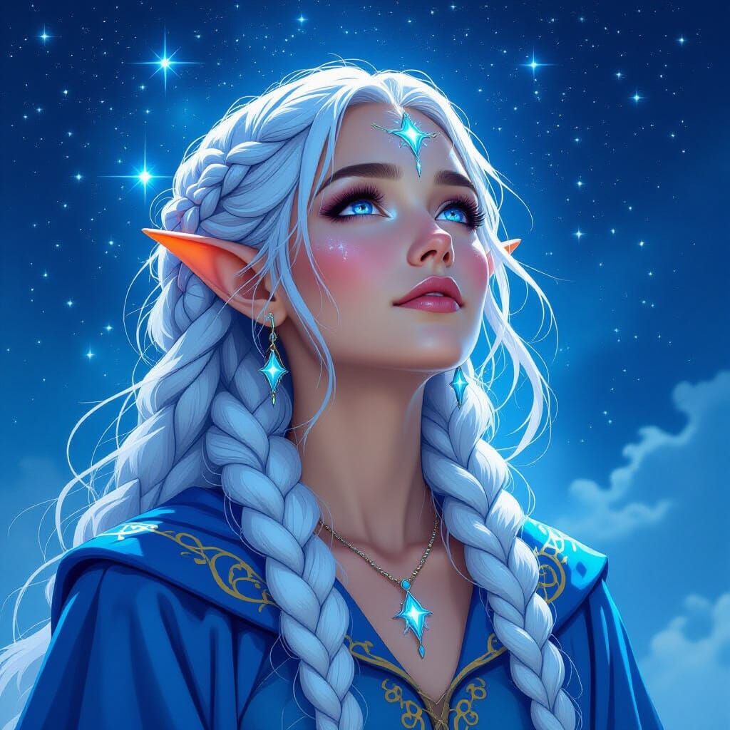 Cosmic Elf Sorceress with Ethereal Glow