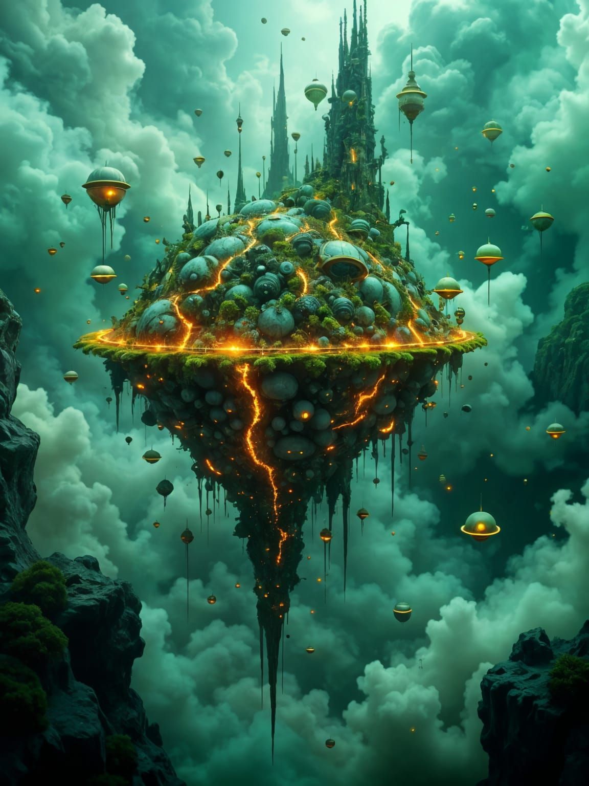 Futuristic Neon City in the Sky