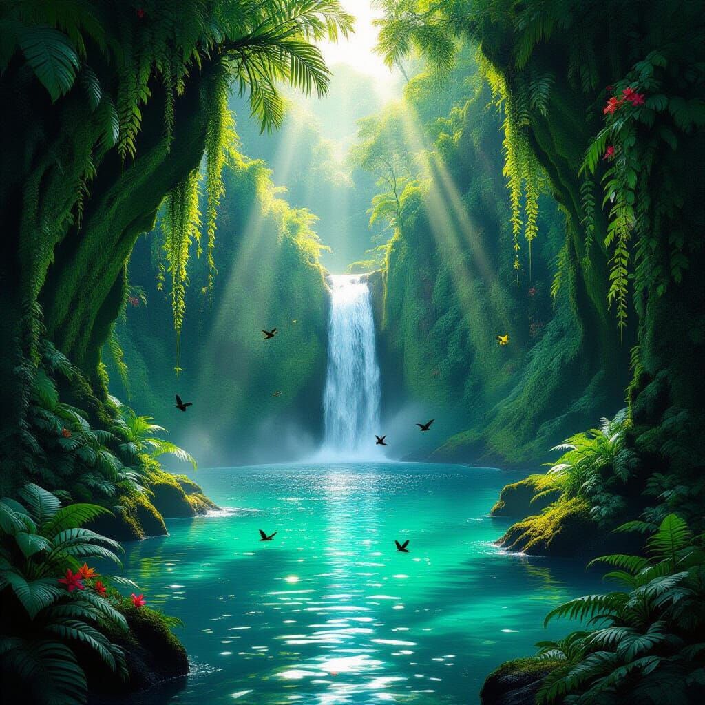 Hidden Emerald Canyon Lagoon with Diamond Waterfall