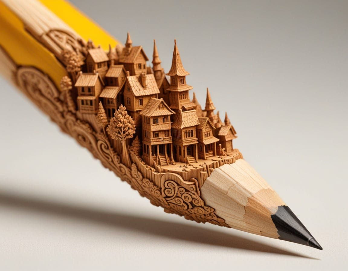 Intricate Pencil Point Village Sculpture