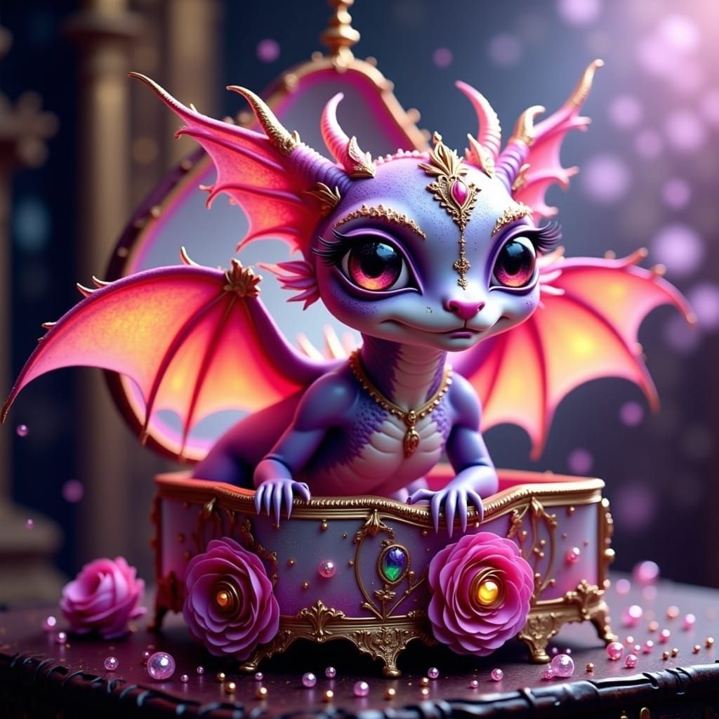 Cute Baby Dragon in Glass Jewelry Box