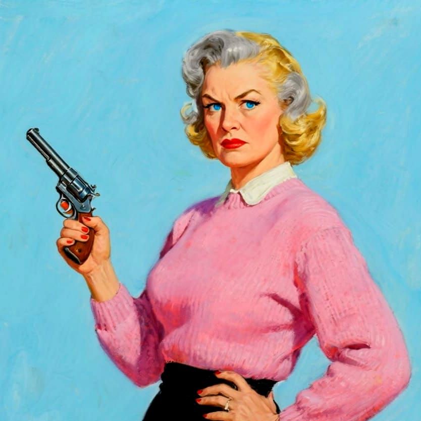 Elegant Woman with Pistol in Pulp Magazine Style