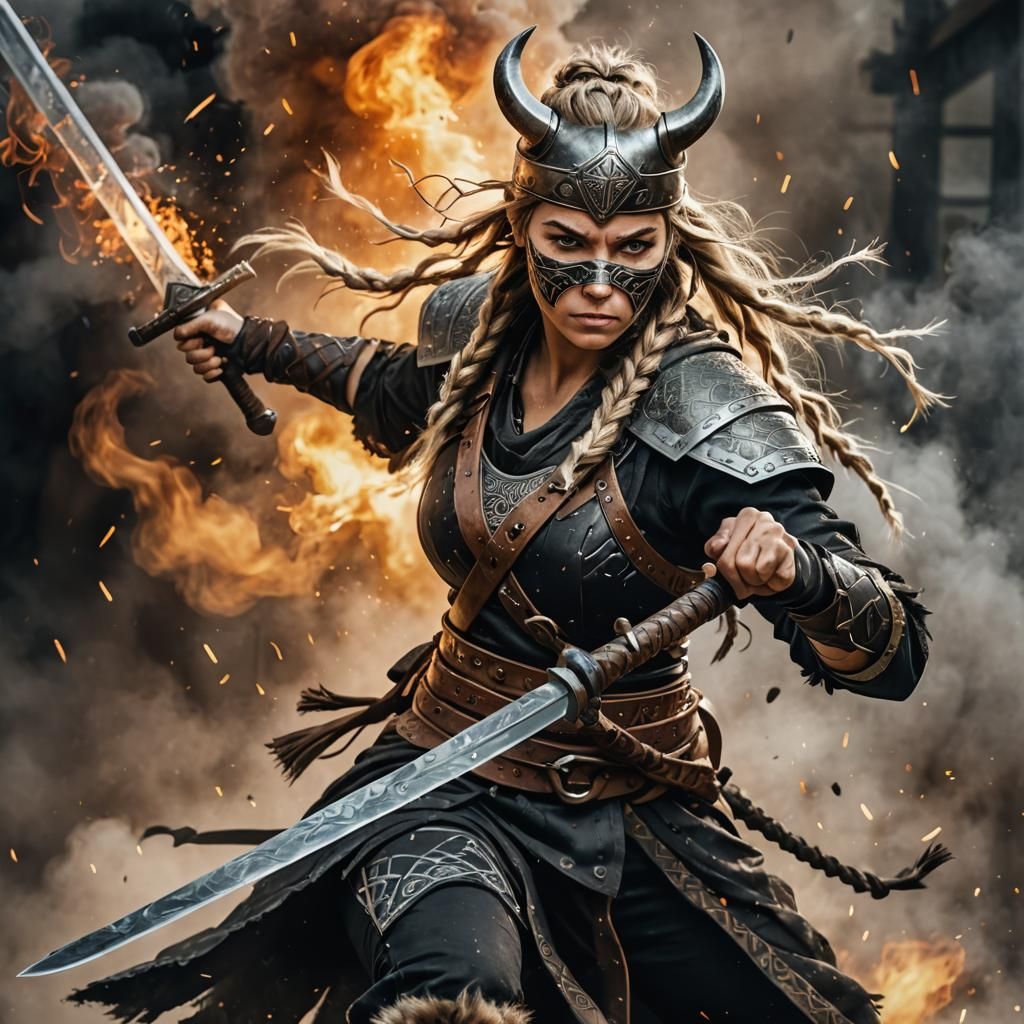 Battle-Ready Viking Ninja in Baroque Style