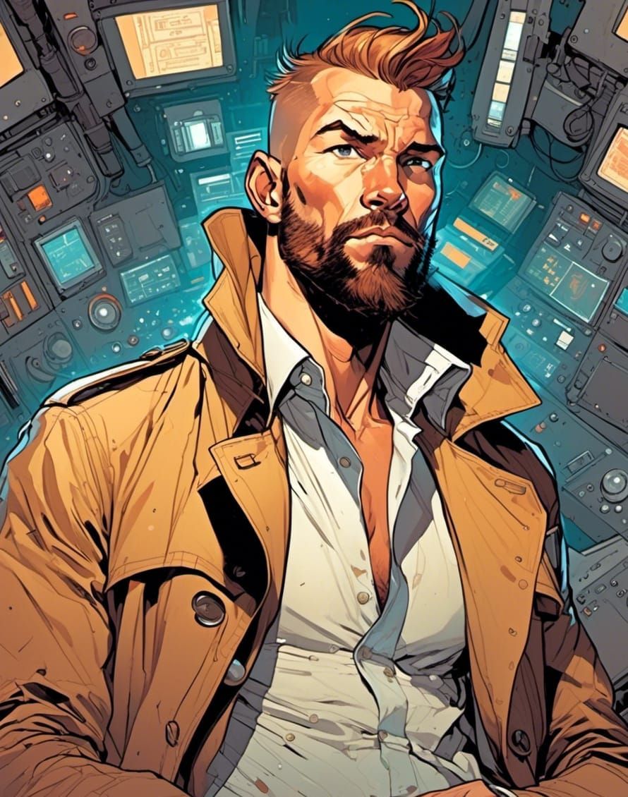 Dystopian City: Man Ranting in Comic Book Style