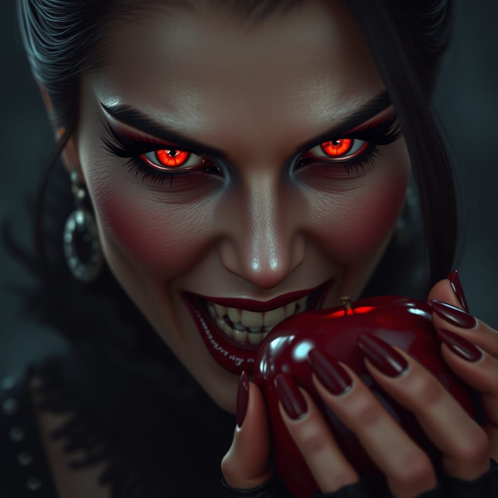 Elegant Vampire Biting Apple, Digital Art