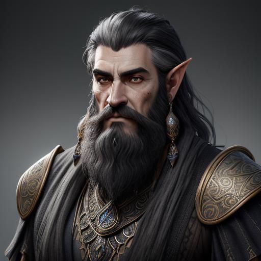 Dwemer Deep Elf with Beaded Beard, Digital Art