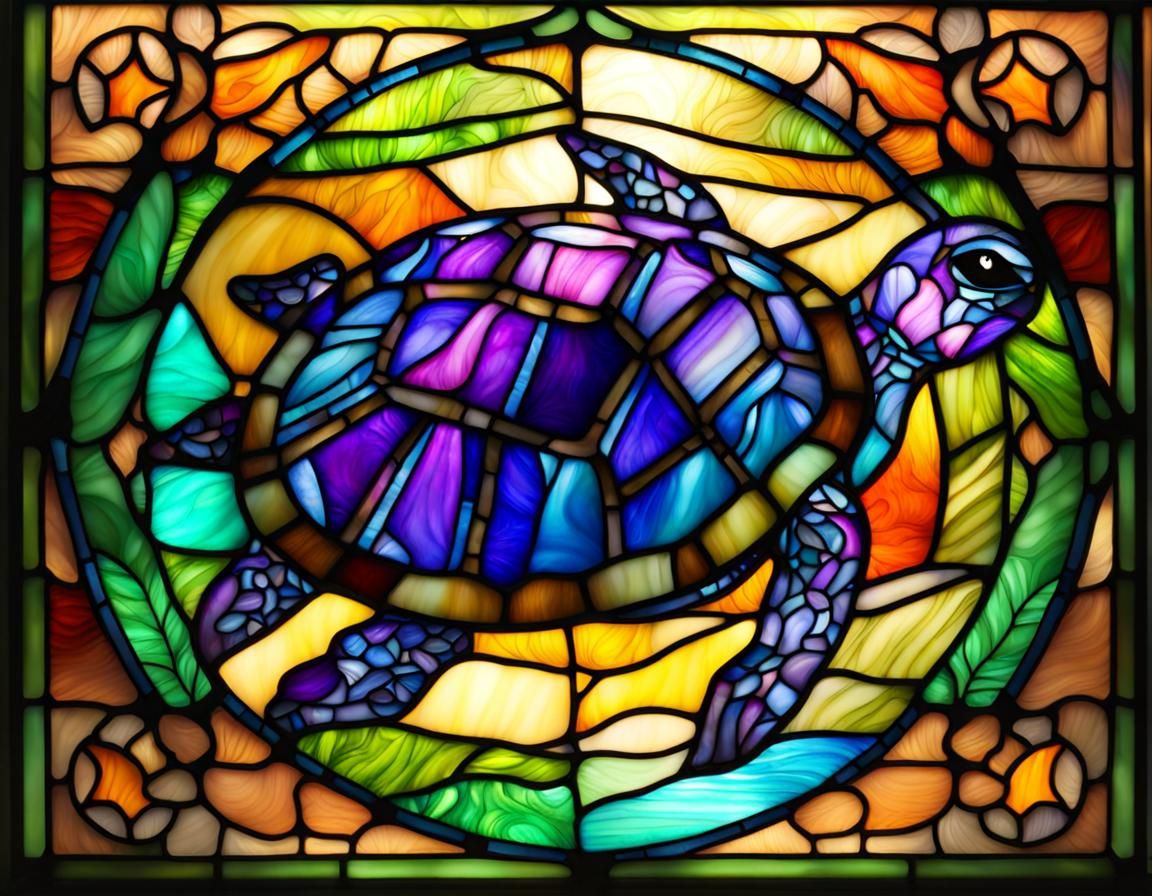 Stained Glass Turtle Bunny Hybrid: Vibrant Colors
