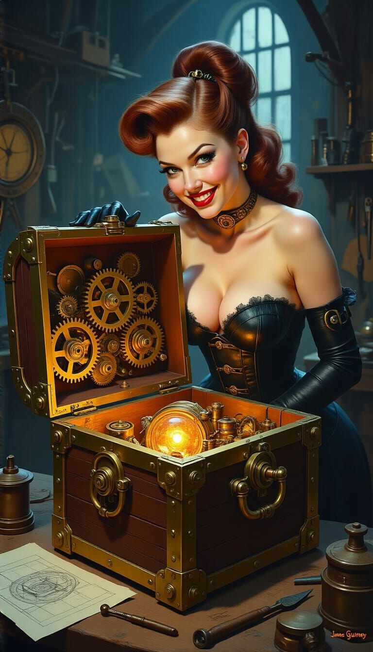 Steampunk Pin-Up Girl with Arcane Treasure