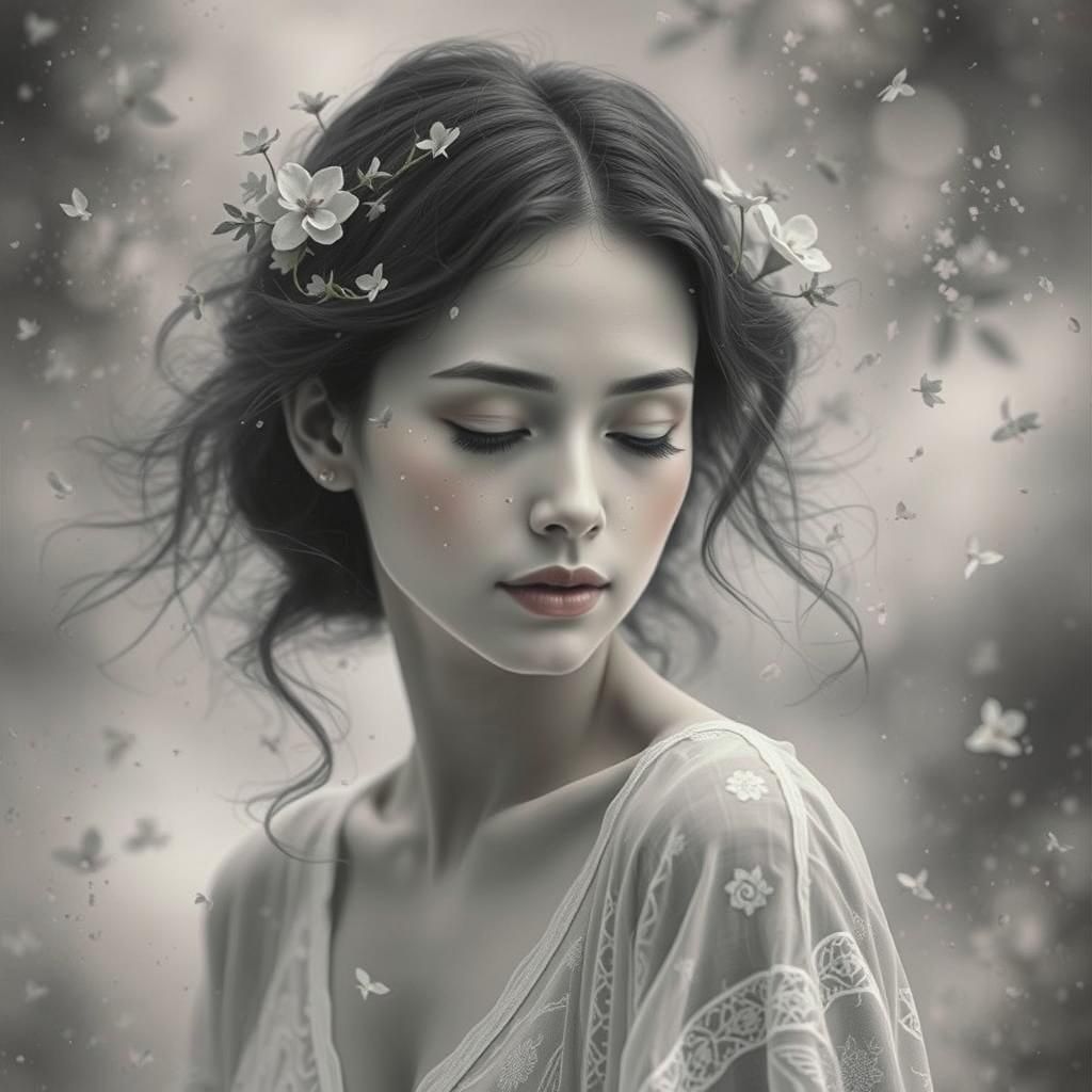Ethereal Portrait of Woman in Dreamy Monochrome
