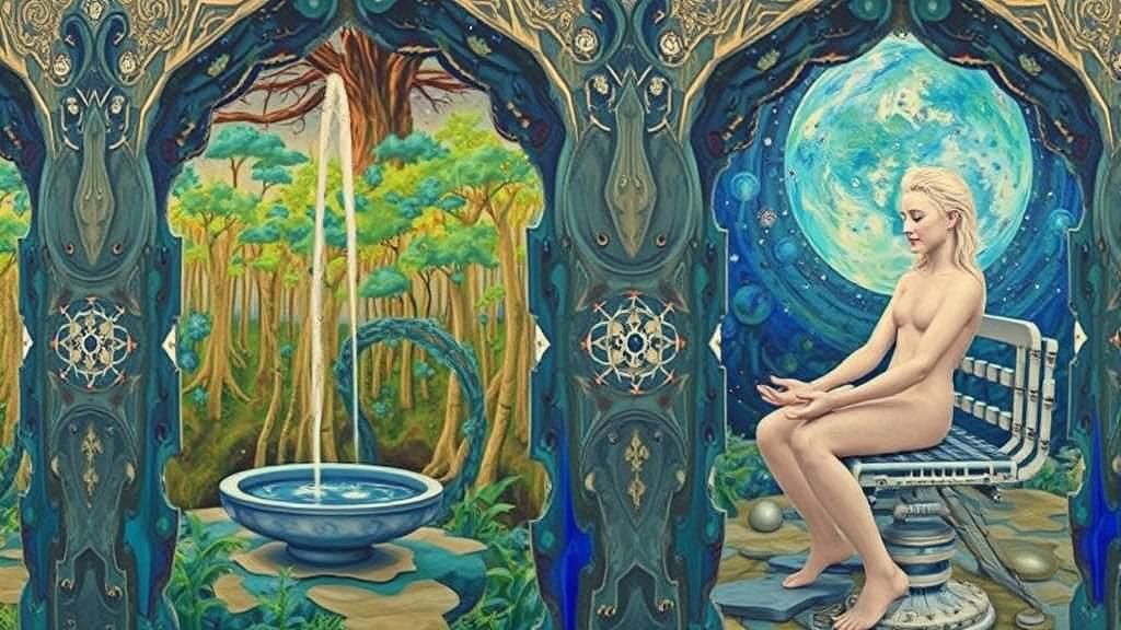 Surreal Water Fountains Compose Poems in Starship