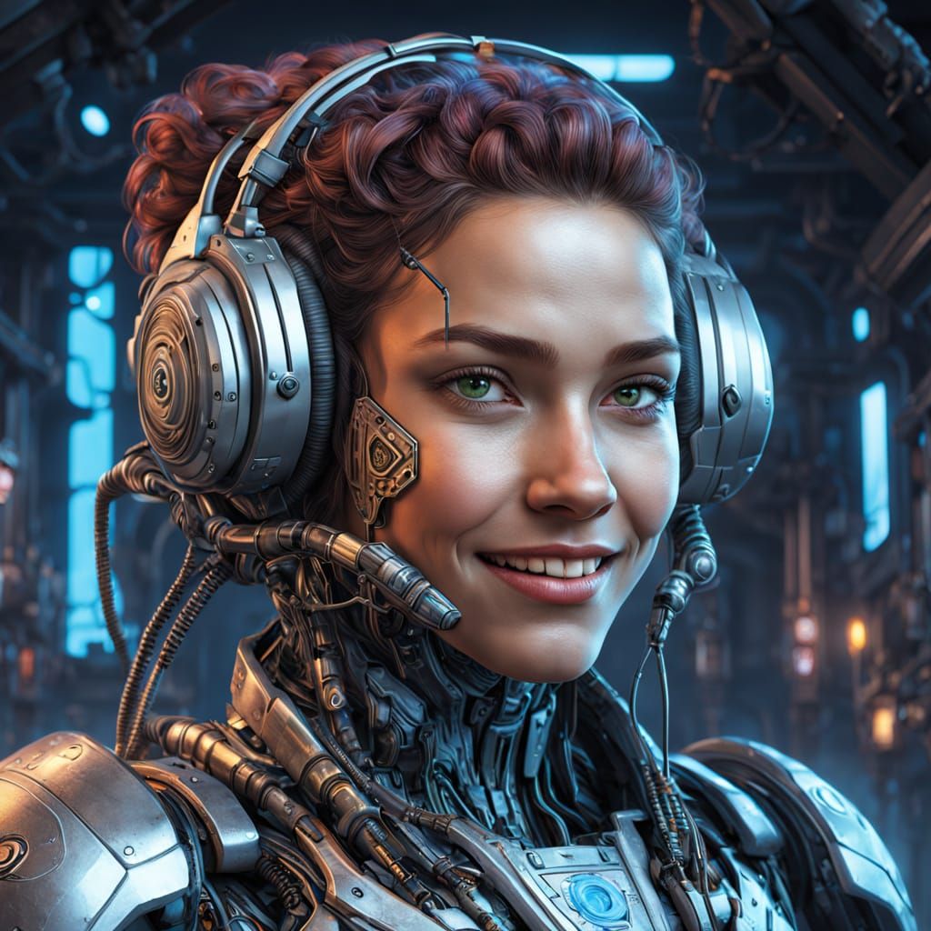 Beautiful Cyborg Goddess in Romantic Fantasy Style