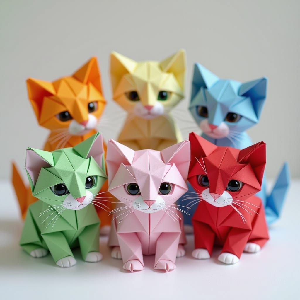 Colorful Origami Kittens in Playful Art Style