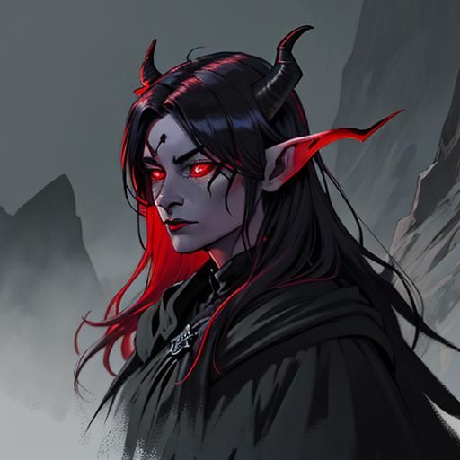 Tiefling Witch Portrait in Dark Fantasy Style