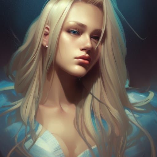 Sad Blonde Girl Portrait with Dynamic Lighting