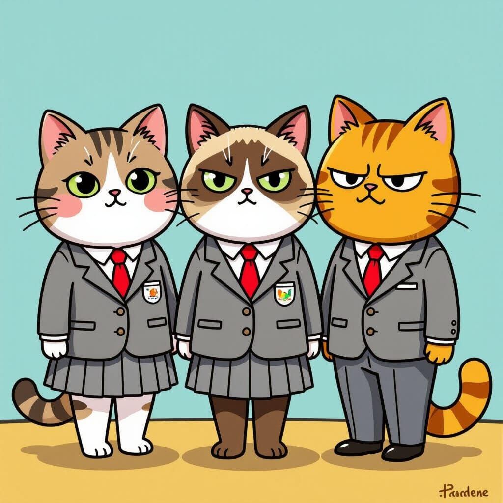 Cartoon Cats Go To School in Whimsical Style
