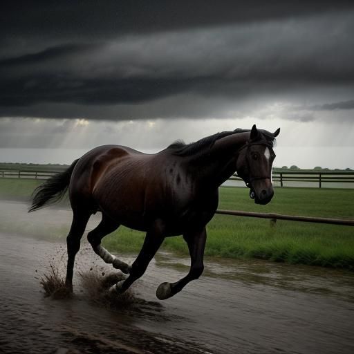 Quarter Horse in Stormy Downpour: Impressionist Oil Painting