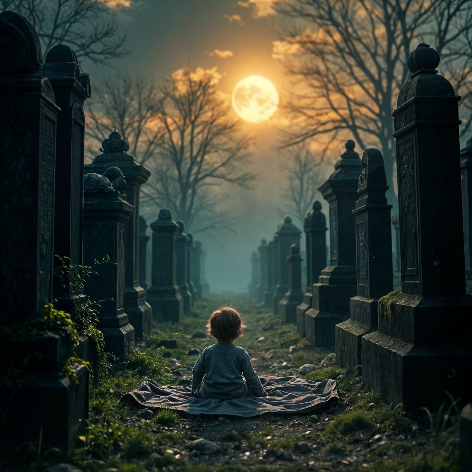 Victorian Cemetery at Golden Hour with Ethereal Spirits and ...