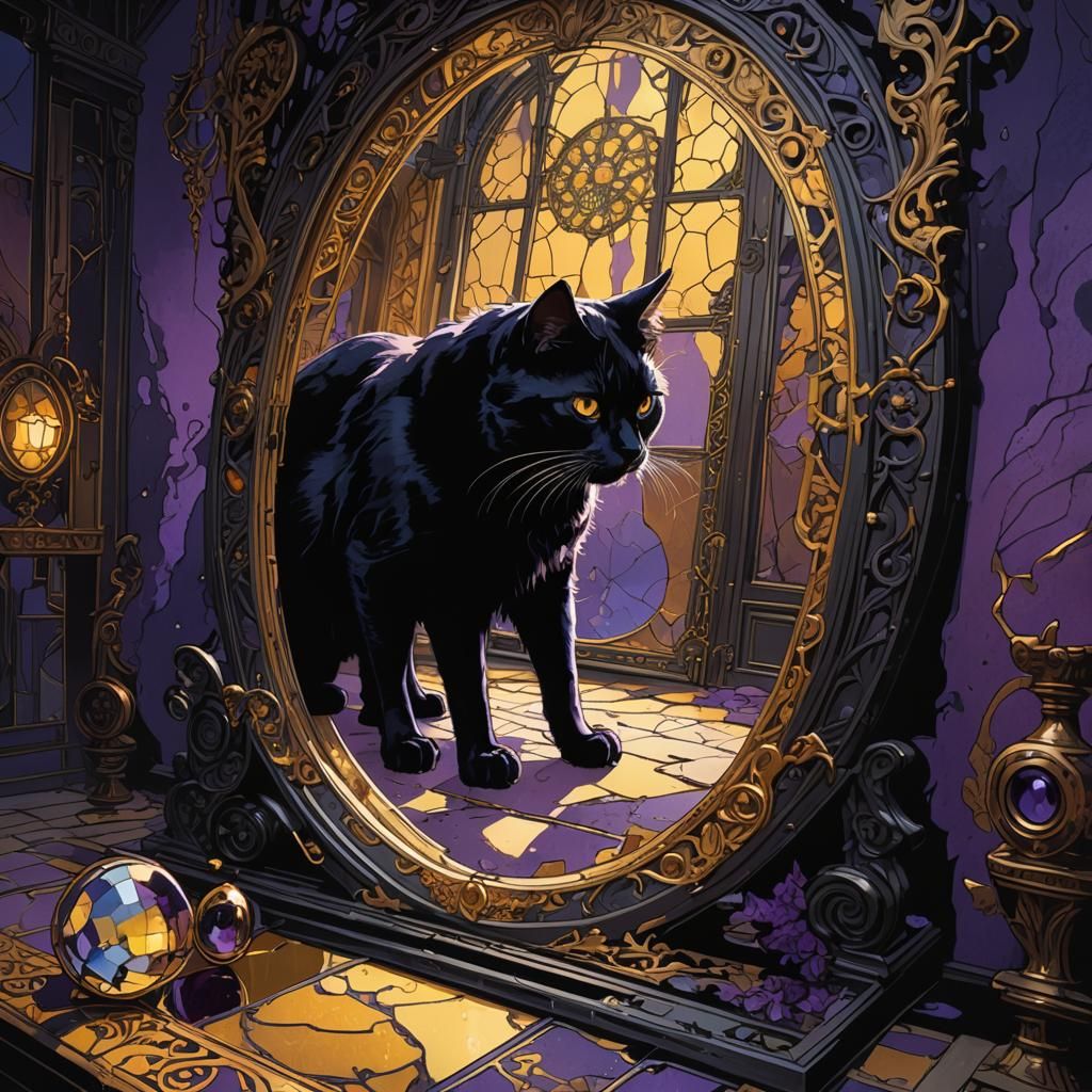 Black Cat Under Ladder in Dark Fantasy Style