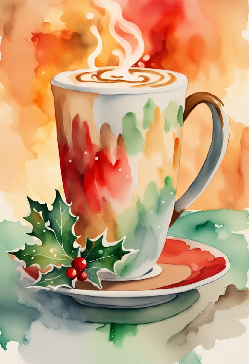 Steaming Christmas Latte: A Watercolor Close-Up