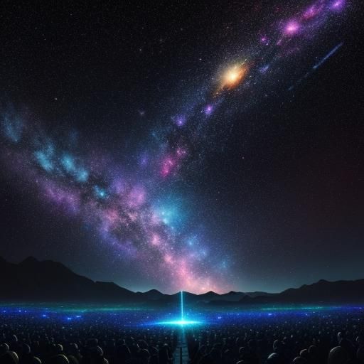 Rock Band Performance in Galaxy with Neon Lights