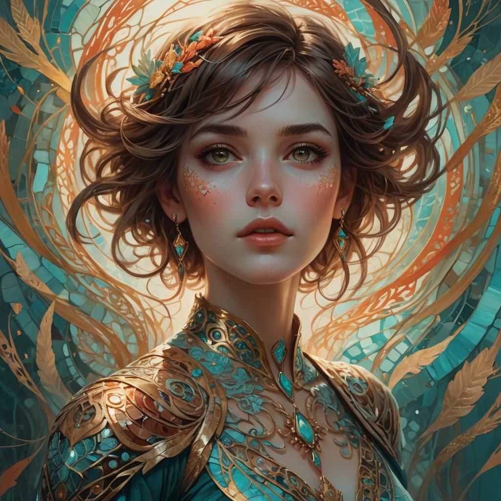 Fantasy Girl Portrait with Swirling Patterns