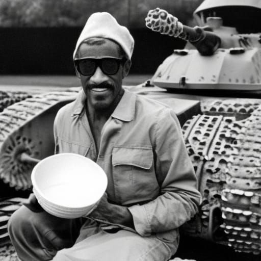 Sammy Davis Jr. Eating Cereal on a Tank