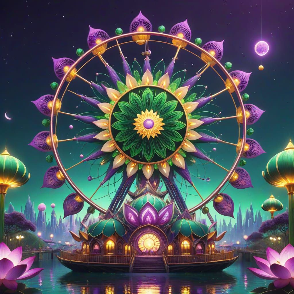 Fantasy Lotus Moons Concept Art in Purple and Green
