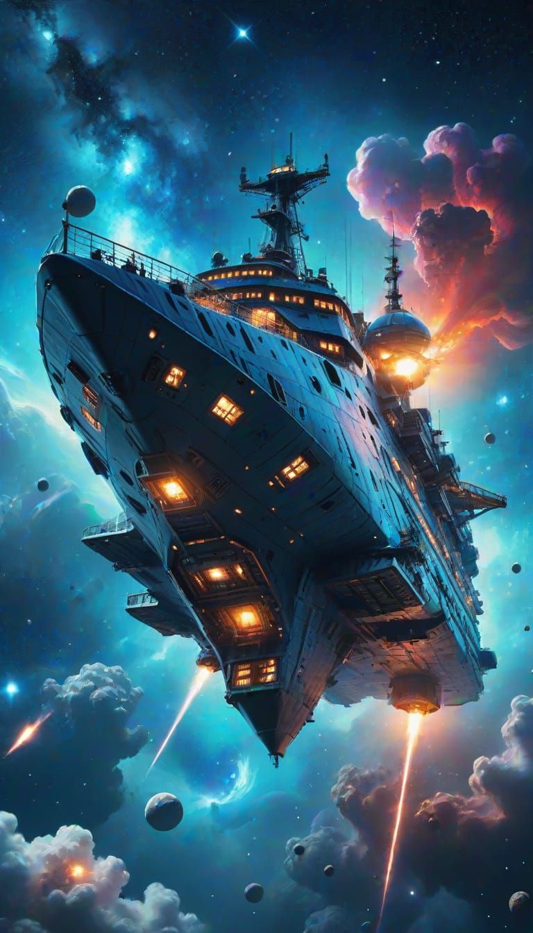 Mysterious Sci-Fi Ship in Vibrant Nebula Landscape