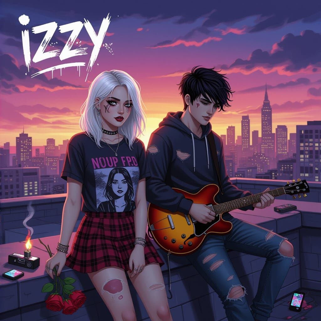 Rebellious Couple on Rooftop at Sunset: Album Cover