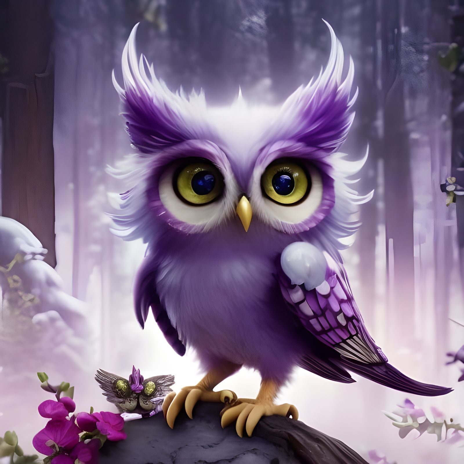 Adorable Chibi Purple Owl in Detailed Digital Art
