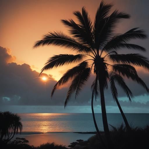 Dramatic Palm Trees at Sunset: Hyper-Realistic Film Still