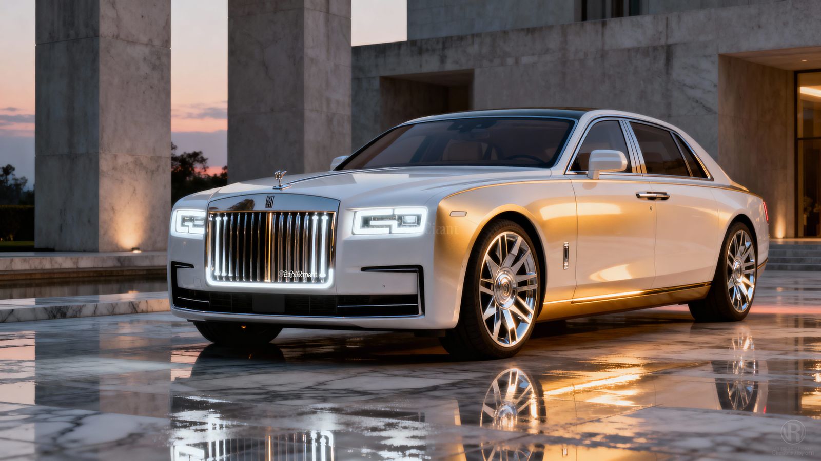 Futuristic Electric Luxury Sedan in Dusk Light