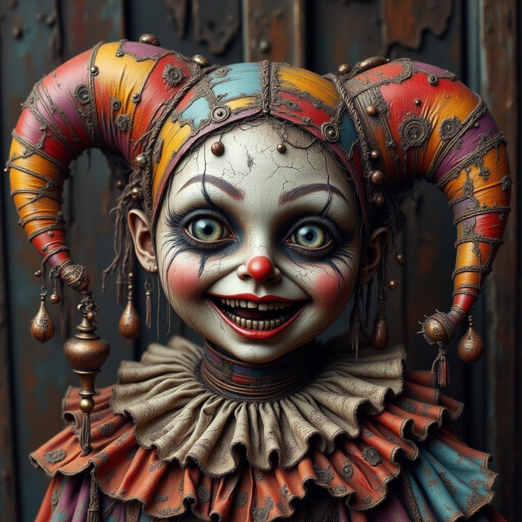 Sinister Court Jester Doll in Horror Style